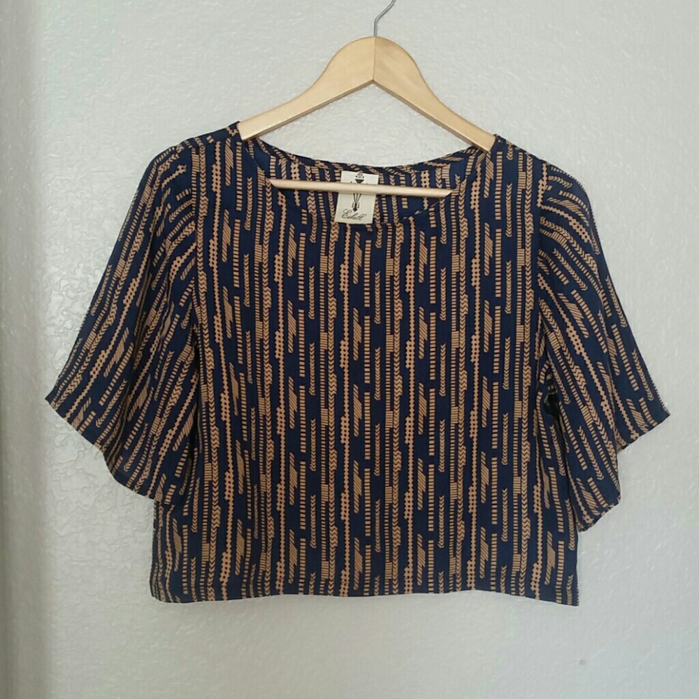 Eskell brown and blue pattern crop top size S